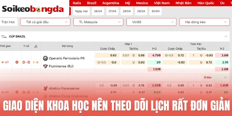 Lịch thi đấu bóng đá hôm nay 28 Giao diện khoa học nên theo dõi lịch rất đơn giản