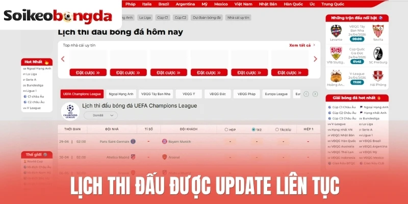 Lịch thi đấu bóng đá hôm nay 25 Lịch thi đấu được update liên tục